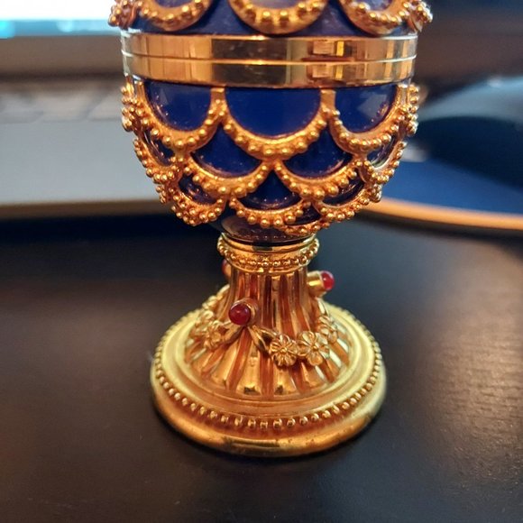 Rare French Faberge Lapis Lazuli ruby Cabochon egg with clock - Picture 2 of 3